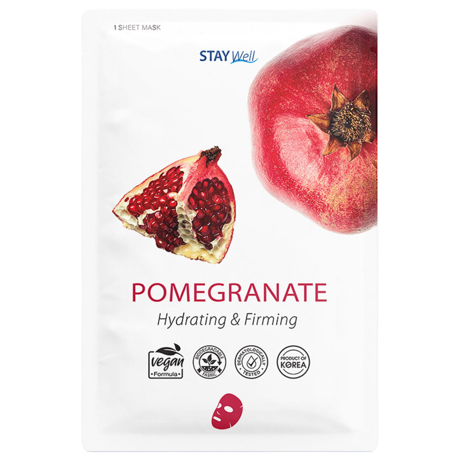 Vegan Sheet Mask Pomegranate, Stay Well Ansiktsmaske Hudpleie - Ansiktspleie - Ansiktsmaske