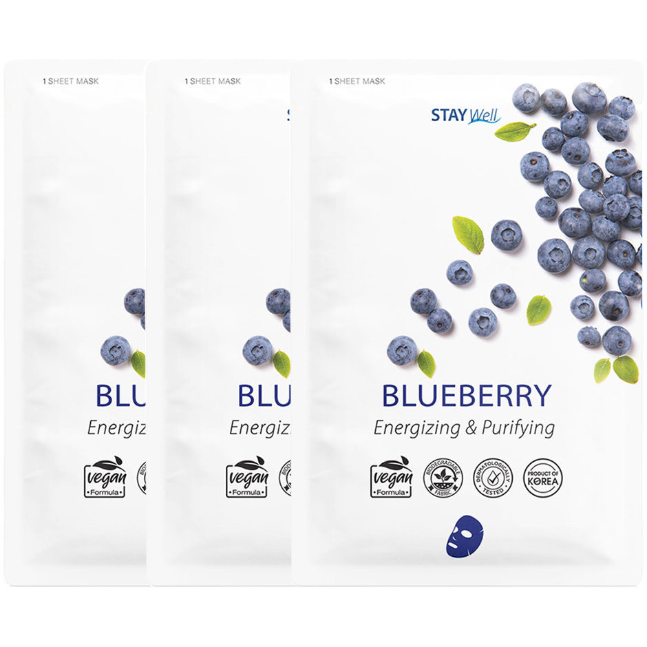 Vegan Sheet Mask Blueberry, Stay Well Sheet Masks Hudpleie - Ansiktspleie - Ansiktsmaske - Sheet Masks
