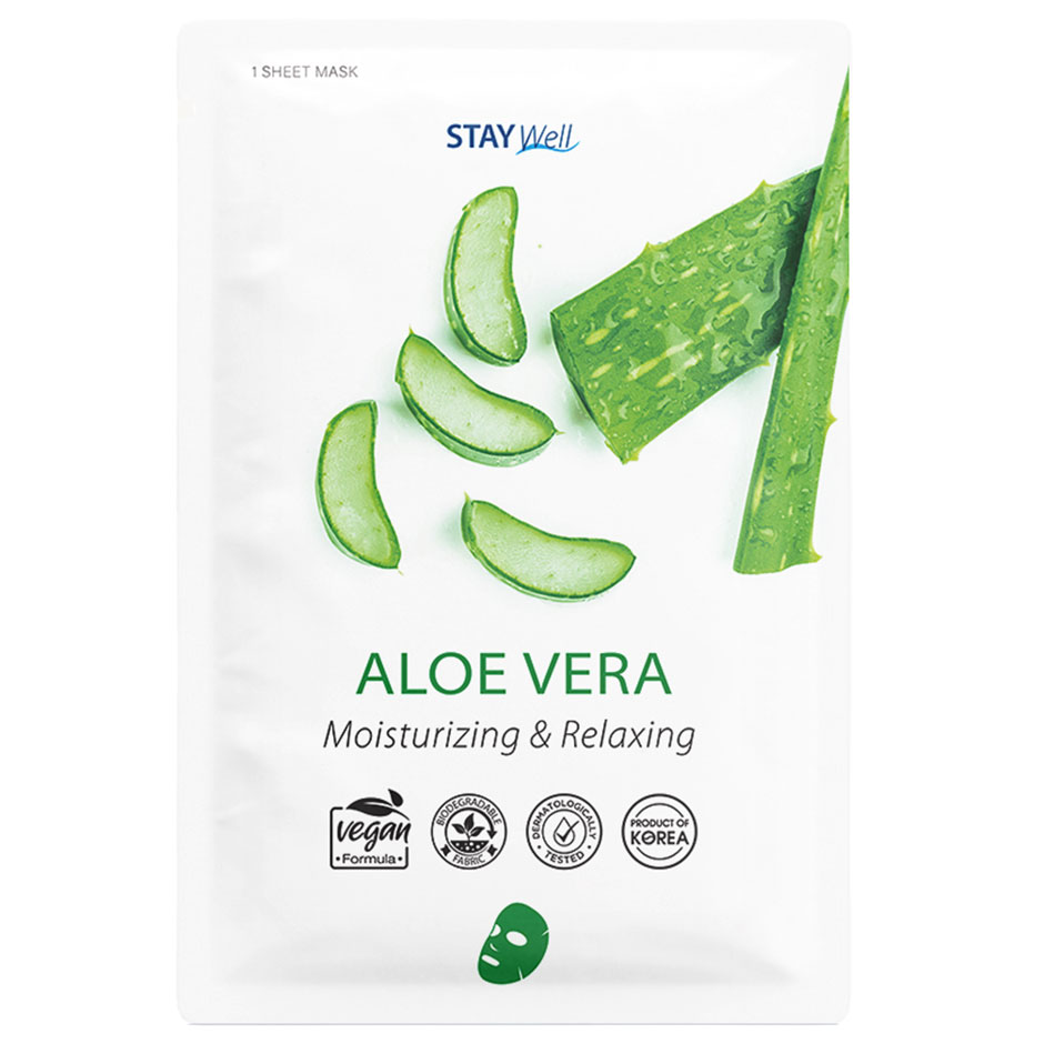 Vegan Sheet Mask Aloe, Stay Well Ansiktsmaske Hudpleie - Ansiktspleie - Ansiktsmaske