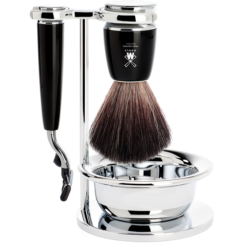 MÜHLE Rytmo Mach3® Shave Set Synthetic Fibre, Resin Black With Bow