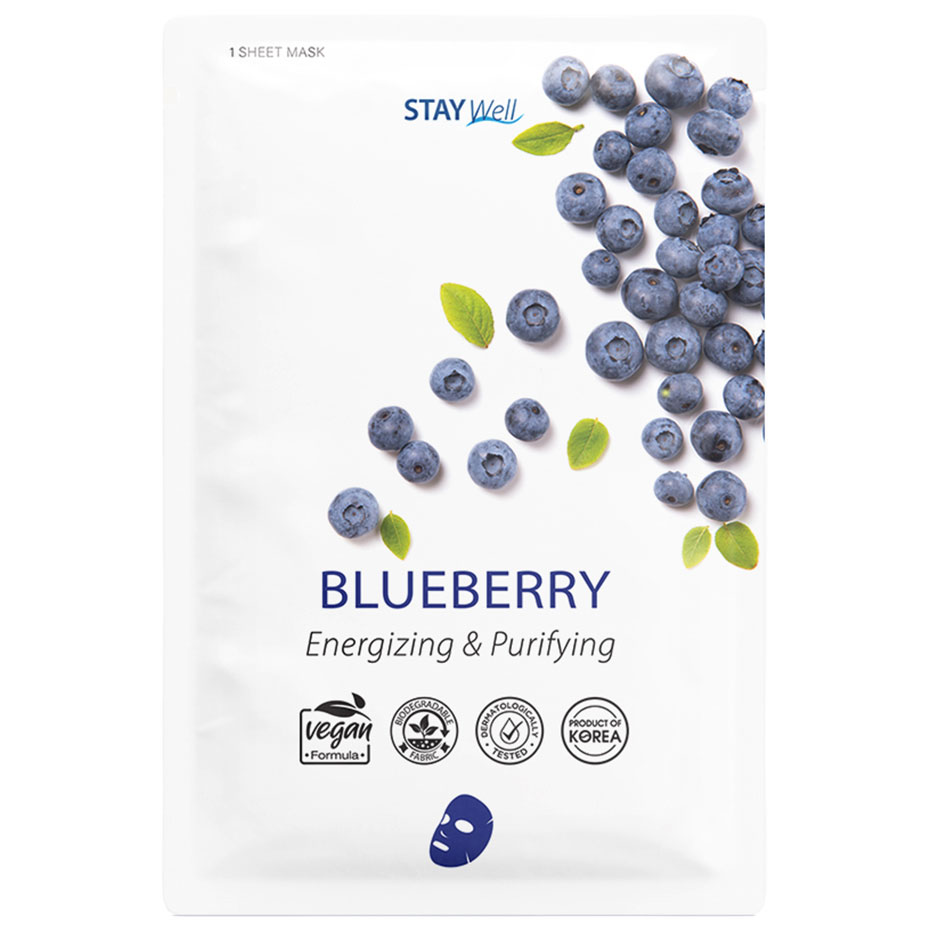 Vegan Sheet Mask Blueberry, Stay Well Ansiktsmaske Hudpleie - Ansiktspleie - Ansiktsmaske