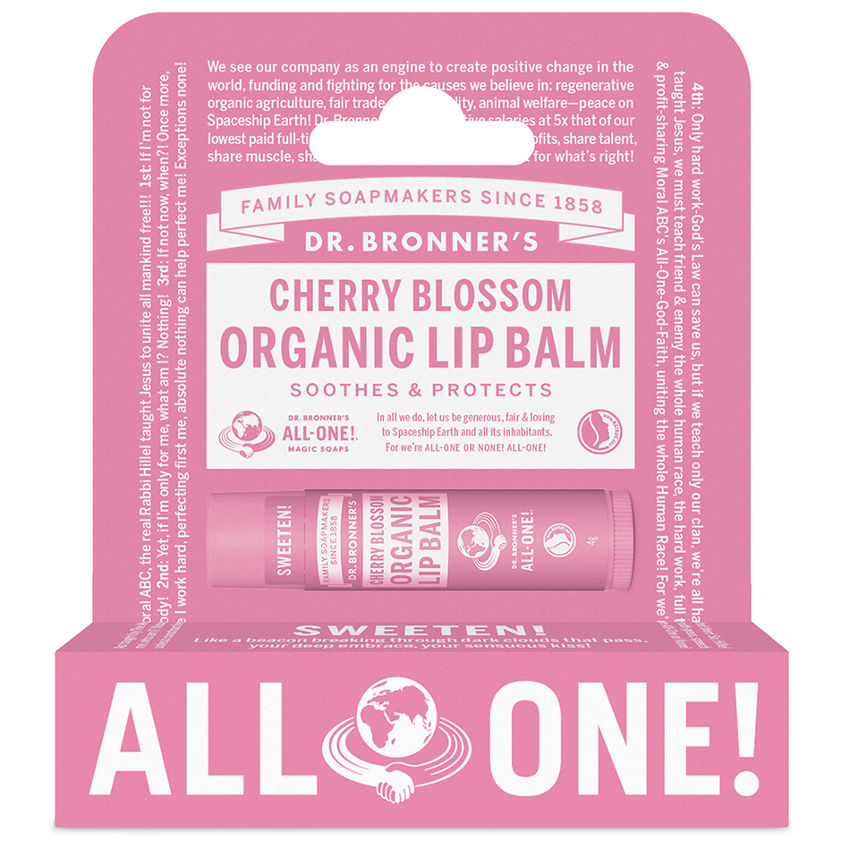 Cherry Blossom Organic Lip Balm Hang Pack, Dr. Bronner's Leppepleie