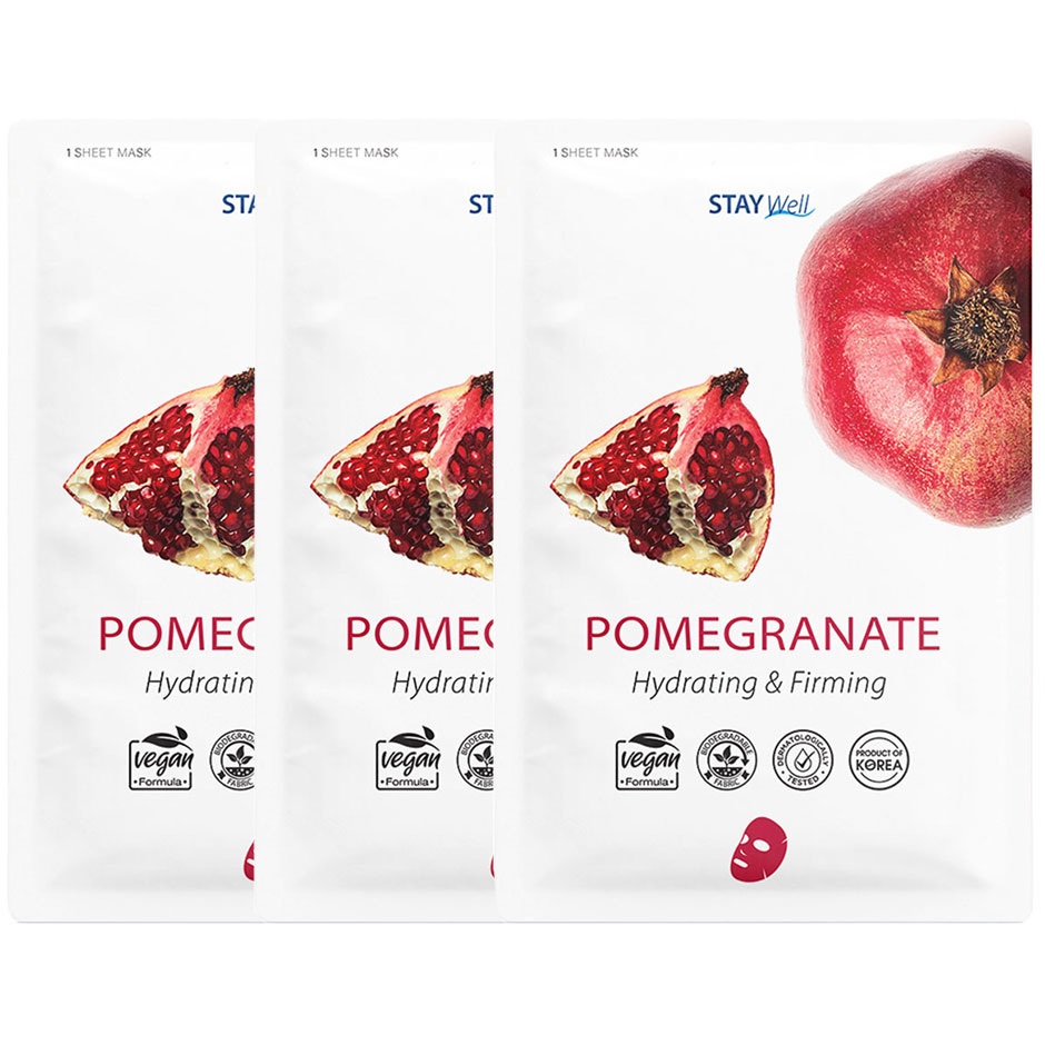 Vegan Sheet Mask Pomegranate, Stay Well Sheet Masks Hudpleie - Ansiktspleie - Ansiktsmaske - Sheet Masks