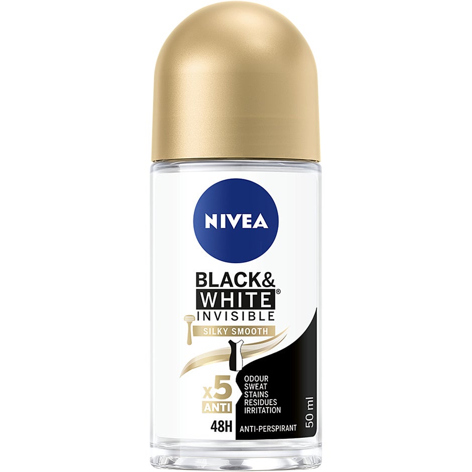 Deo Rollon Black & White Silky Smooth, 50 ml Nivea Damedeodorant Hudpleie - Deodorant - Damedeodorant
