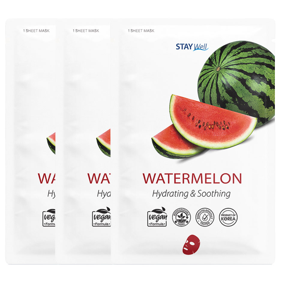 Vegan Sheet Mask Watermelon, Stay Well Sheet Masks Hudpleie - Ansiktspleie - Ansiktsmaske - Sheet Masks